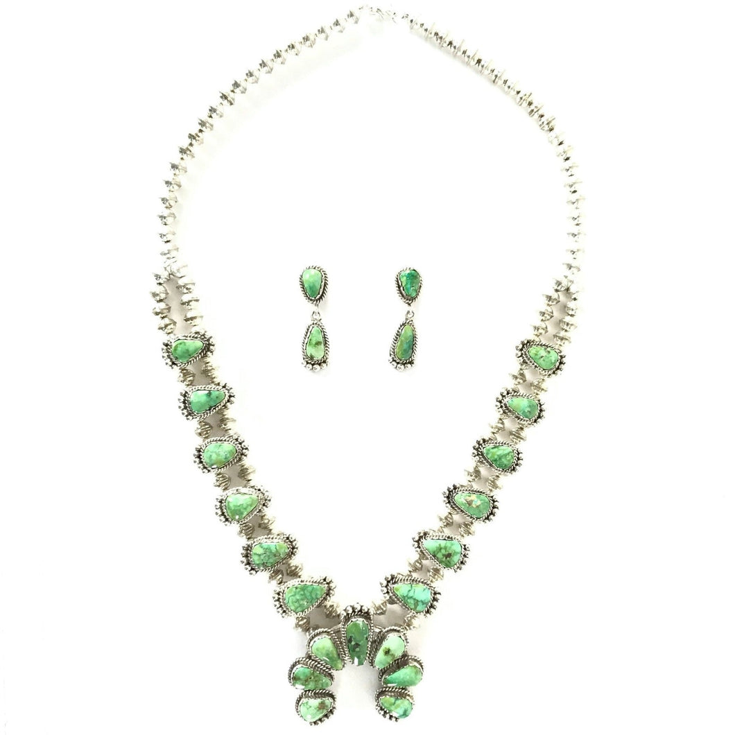 Green Turquoise Squash Blossom Necklace and Earring Set-Indian Pueblo Store