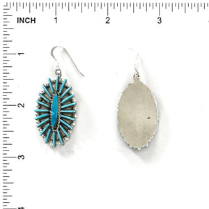 Turquoise Needlepoint Oval Dangle Earrings-Indian Pueblo Store