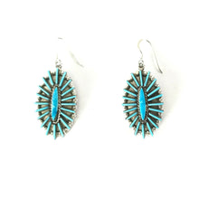 Load image into Gallery viewer, Turquoise Needlepoint Oval Dangle Earrings-Indian Pueblo Store
