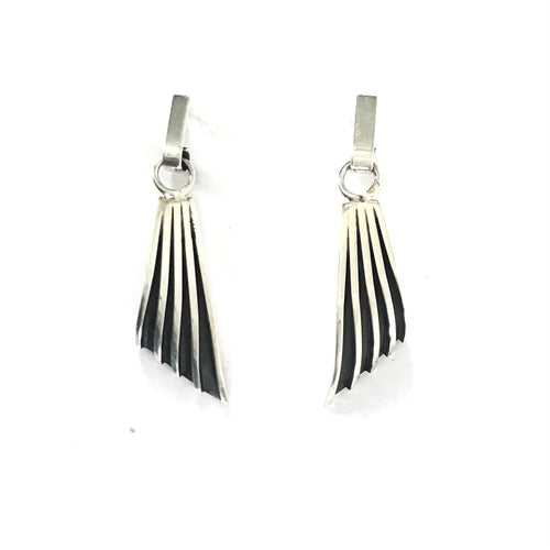 Tom Hawk Sterling Silver Channel Asymmetrical Drop Earrings-Indian Pueblo Store