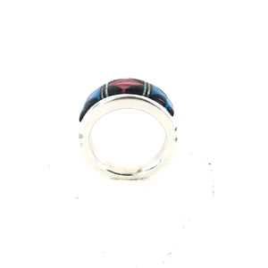 Rick Tolino Inlay Spiny Oyster Shell Multi-gemstone Wide Band Ring-Indian Pueblo Store