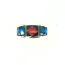 Load image into Gallery viewer, Rick Tolino Inlay Spiny Oyster Shell Multi-gemstone Wide Band Ring-Indian Pueblo Store
