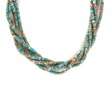 Load image into Gallery viewer, Fred Archuleta Turquoise and Apple Coral 5 Strand Heishi Necklace-Indian Pueblo Store
