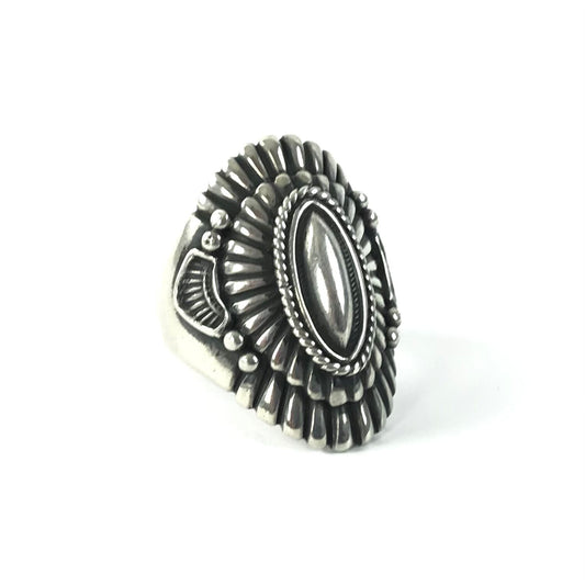 Harry H. Begay Sterling Silver Applique Medallion Ring-Indian Pueblo Store