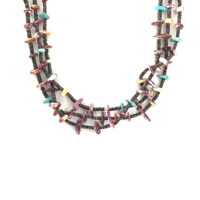 Gabriel Romero 3 Strand Spiny Oyster Shell and Turquoise Heishi Necklace-Indian Pueblo Store