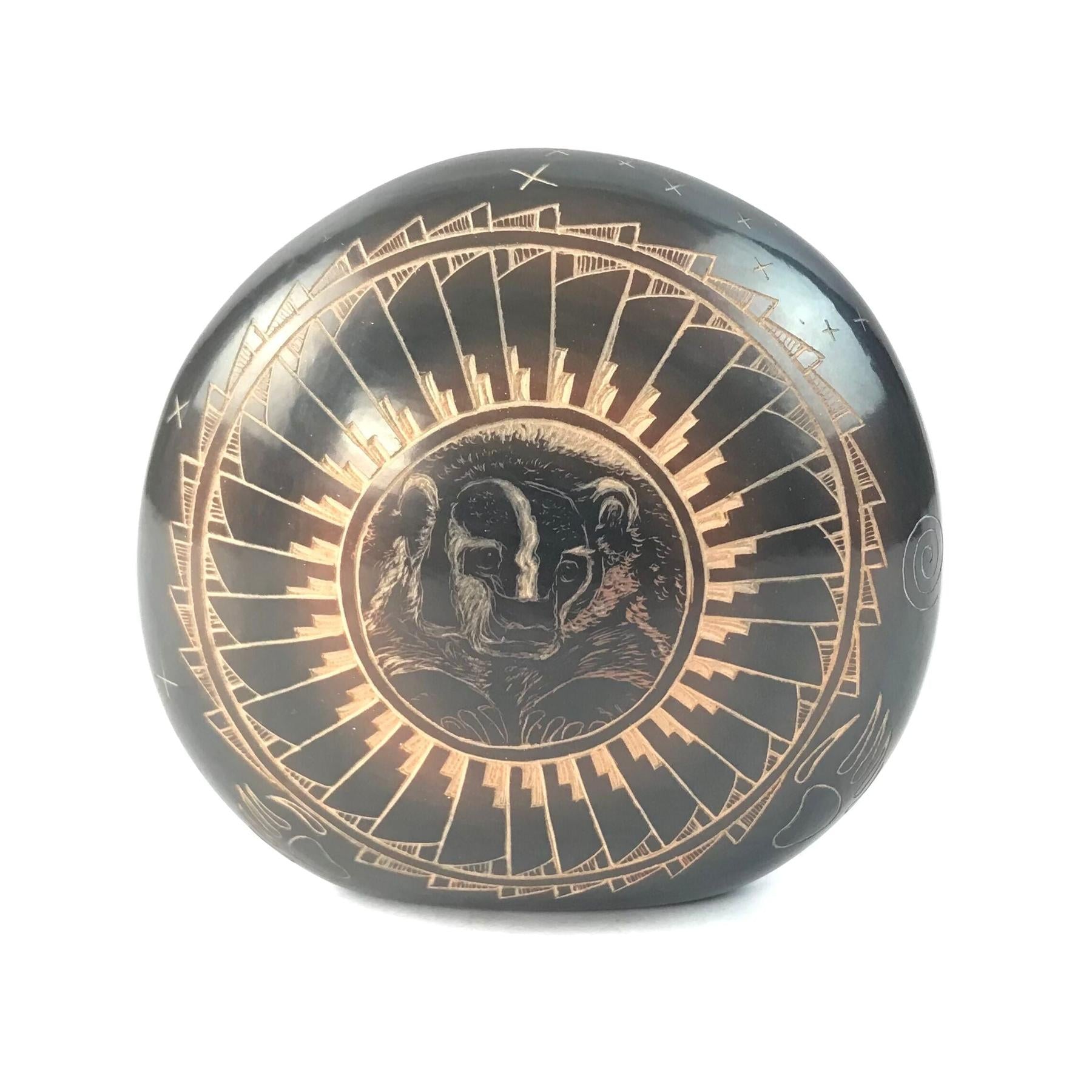 Kevin Naranjo Polished Etched Badger Seedpot-Indian Pueblo Store
