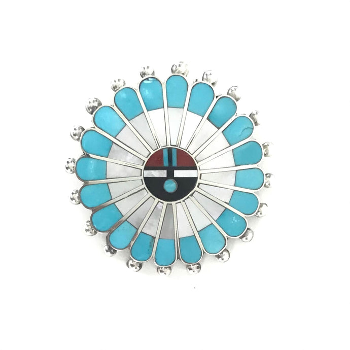 April Ukestine Turquoise Sunface Inlay Pin/Pendant-Indian Pueblo Store
