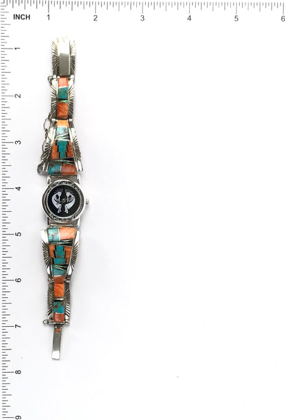 Charleston Willie Turquoise and Spiny Oyster Shell Inlay Watch-Indian Pueblo Store