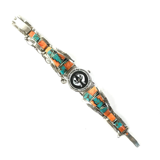 Charleston Willie Turquoise and Spiny Oyster Shell Inlay Watch-Indian Pueblo Store