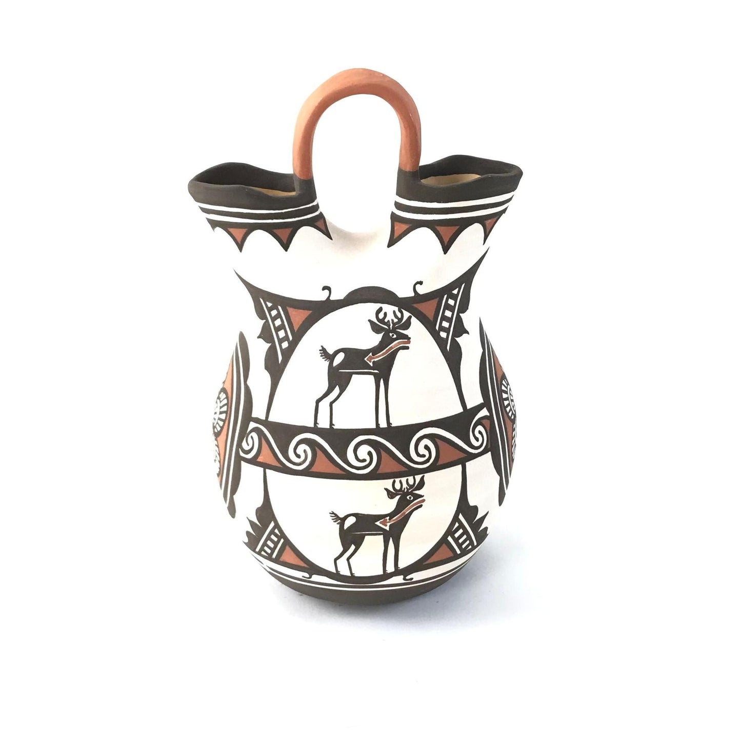 Zuni Deer in House Twisted Handle Wedding Vase-Indian Pueblo Store