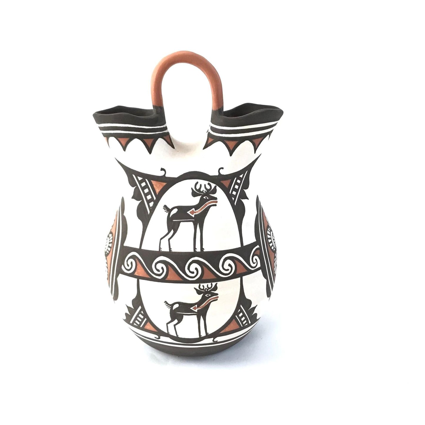Zuni Deer in House Twisted Handle Wedding Vase-Indian Pueblo Store