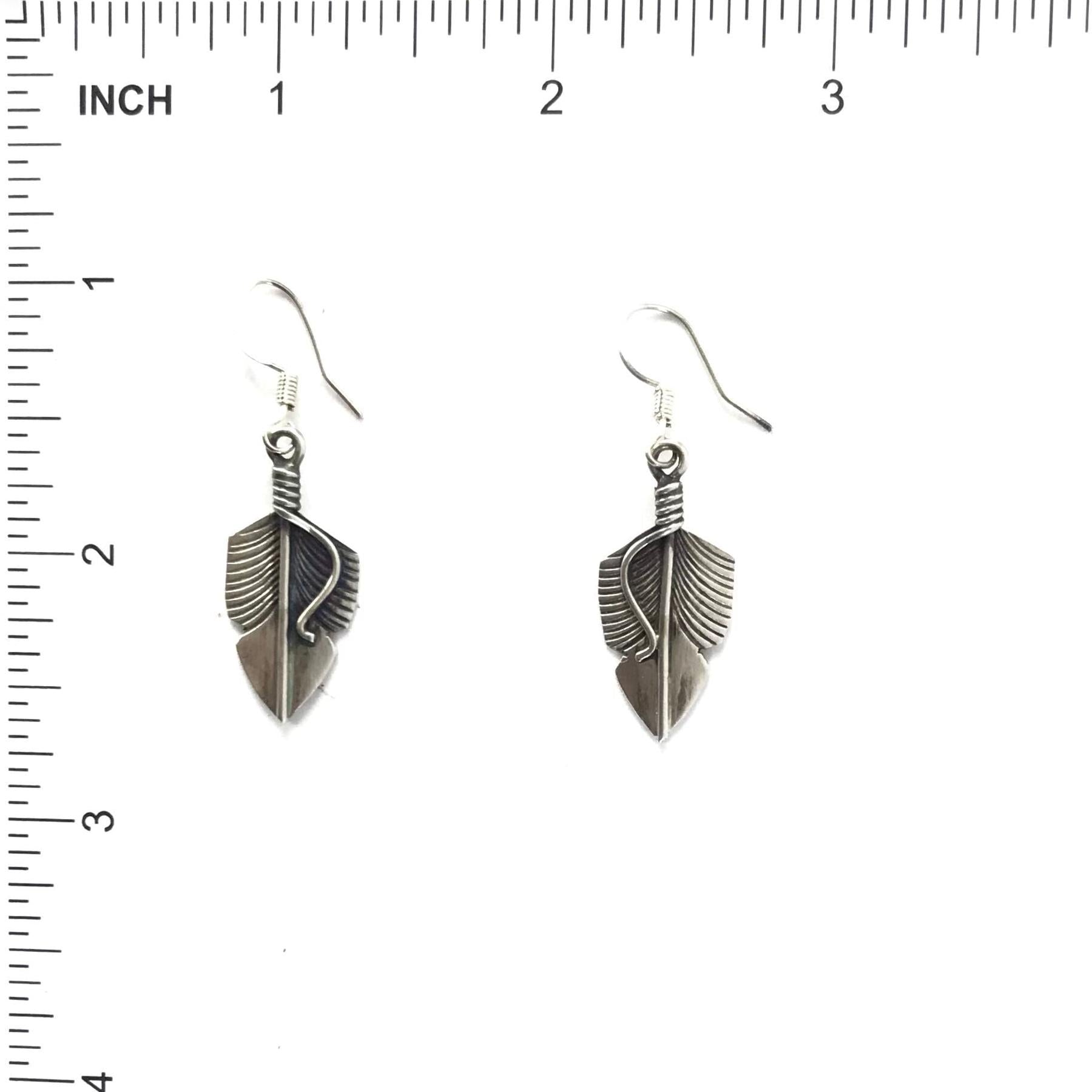 Chris Charley Sterling Silver Feather Dangle Earrings-Indian Pueblo Store