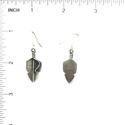 Chris Charley Sterling Silver Feather Dangle Earrings-Indian Pueblo Store