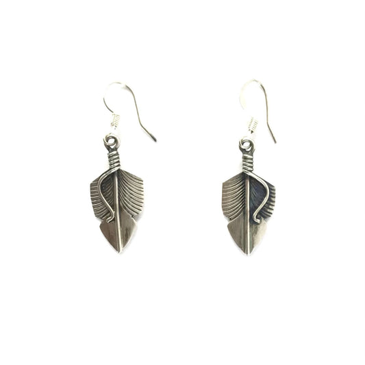 Chris Charley Sterling Silver Feather Dangle Earrings-Indian Pueblo Store