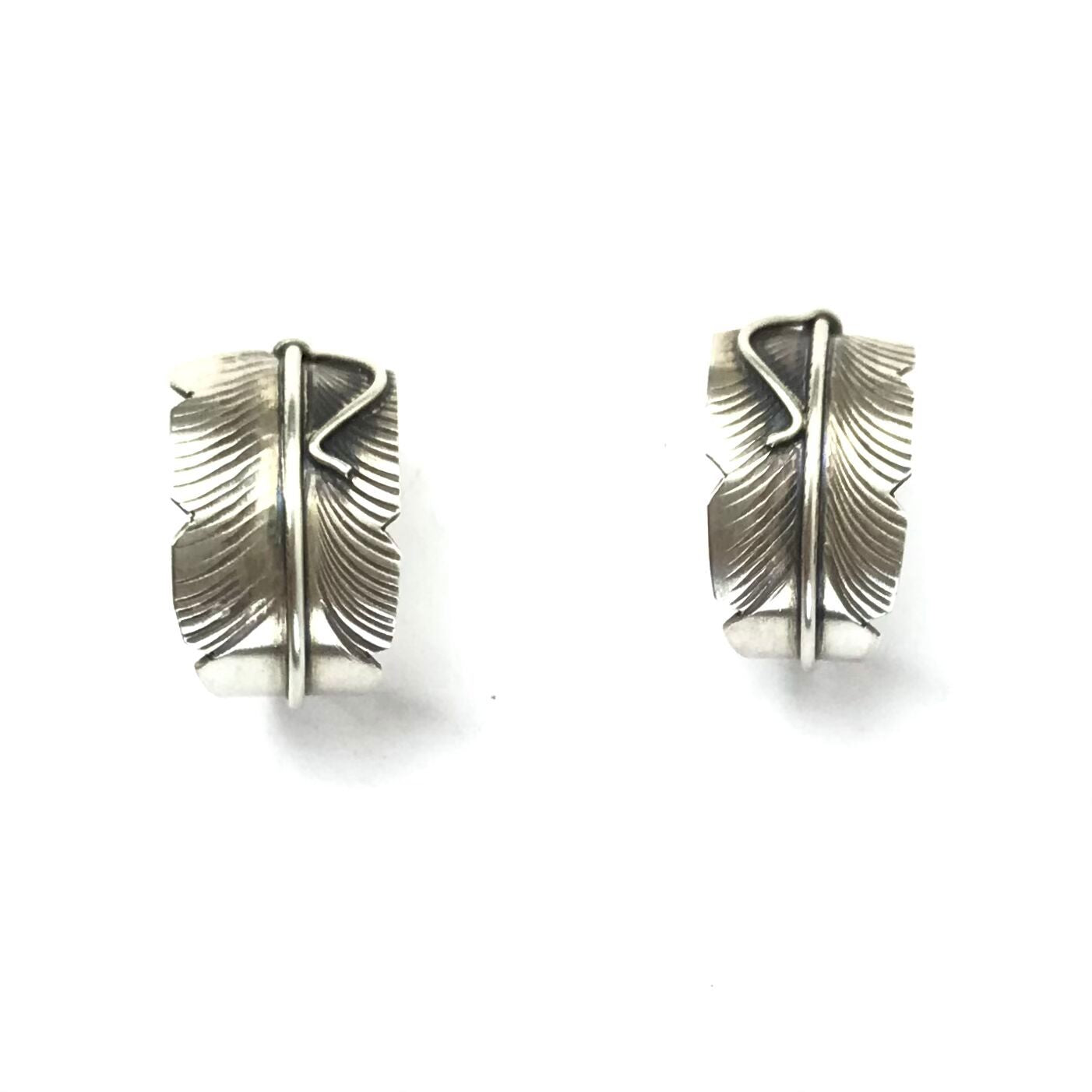 Chris Charley Half Hoop Feather Earrings-Indian Pueblo Store