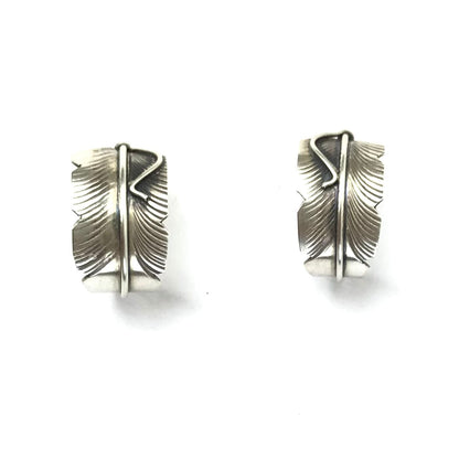 Chris Charley Half Hoop Feather Earrings-Indian Pueblo Store