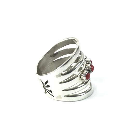 Grace Silver Coral Wire Frame Ring-Indian Pueblo Store