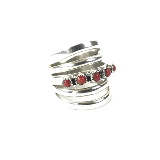 Grace Silver Coral Wire Frame Ring-Indian Pueblo Store