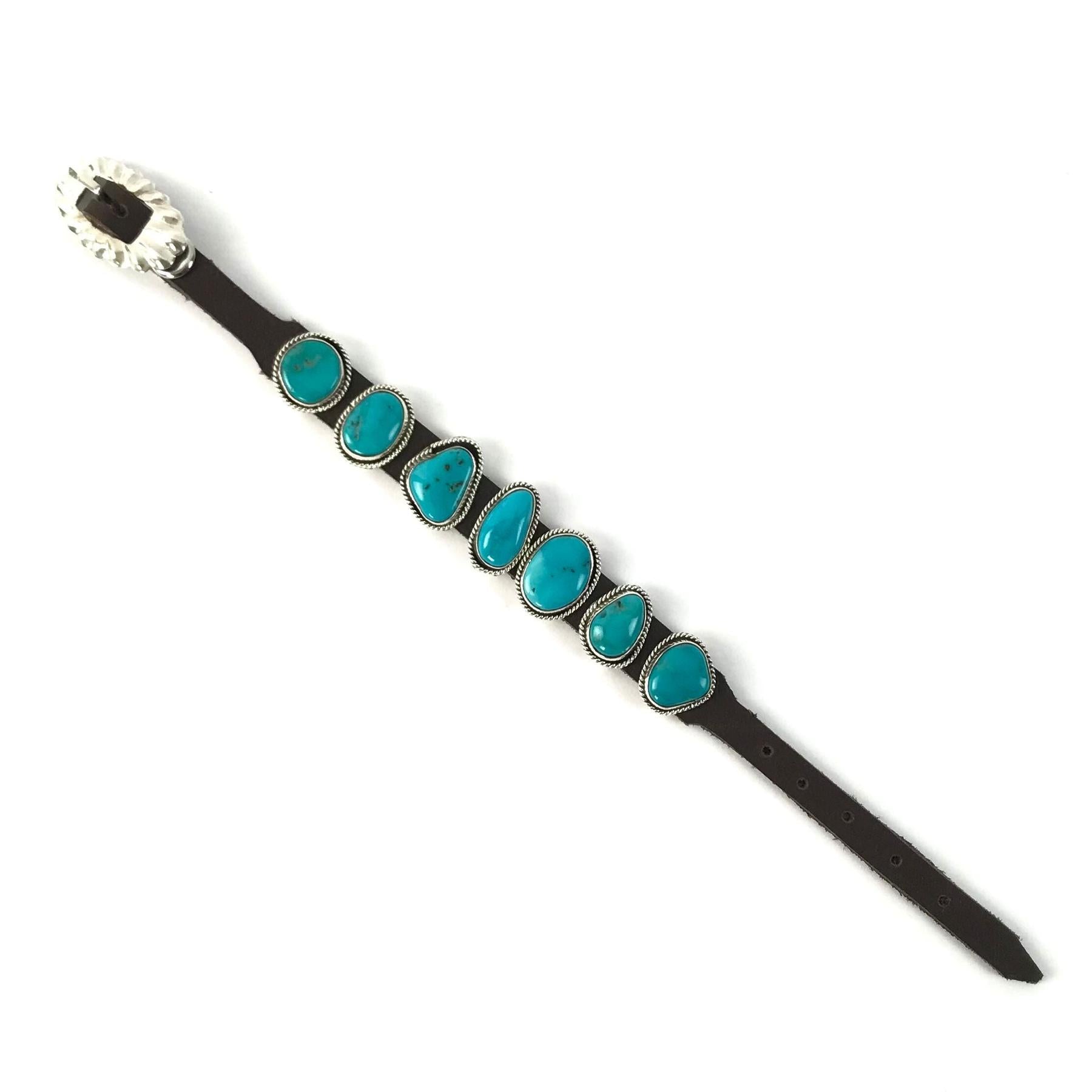 Danny Martinez Turquoise Leather Bracelet-Indian Pueblo Store