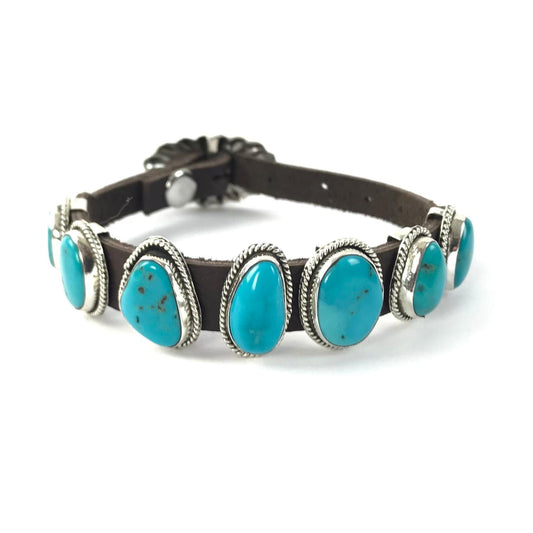 Danny Martinez Turquoise Leather Bracelet-Indian Pueblo Store