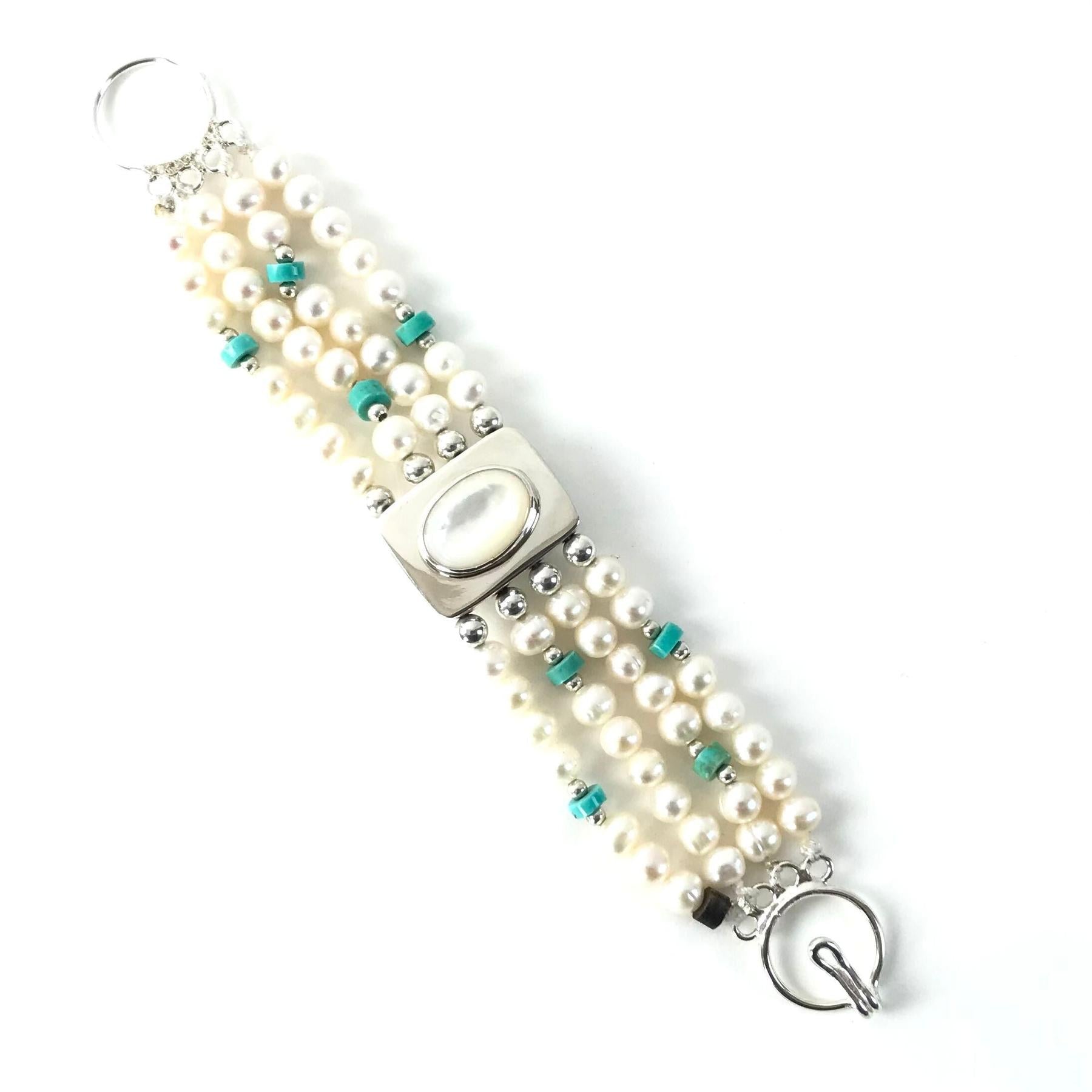 Ellouise Padilla Reversible Pearl and Turquoise Bracelet-Indian Pueblo Store