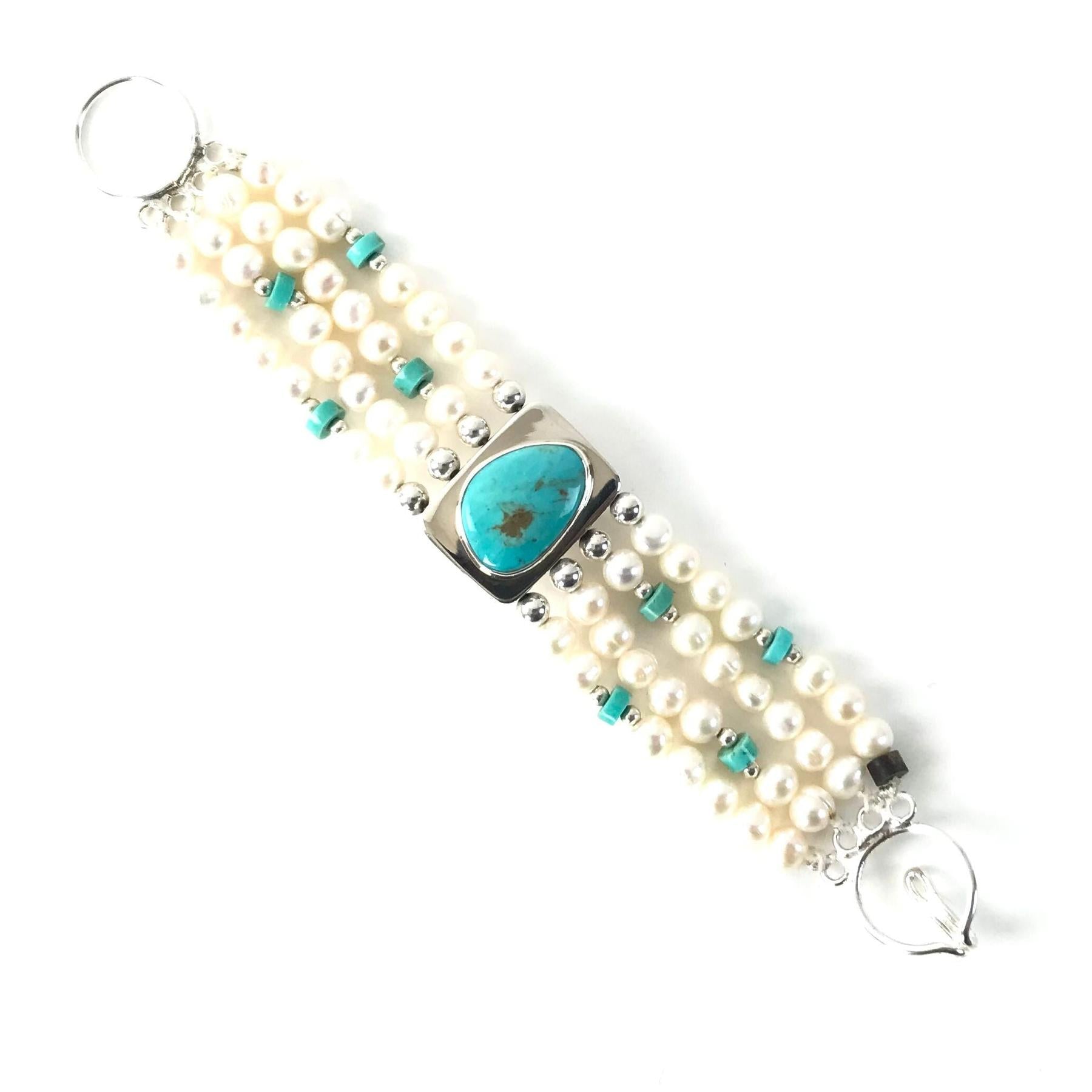 Ellouise Padilla Reversible Pearl and Turquoise Bracelet-Indian Pueblo Store