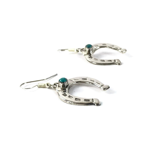 Pauline Nelson Sterling Silver and Turquoise Horseshoe Earrings-Indian Pueblo Store