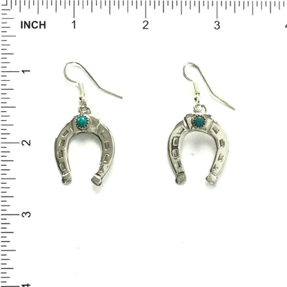 Pauline Nelson Sterling Silver and Turquoise Horseshoe Earrings-Indian Pueblo Store