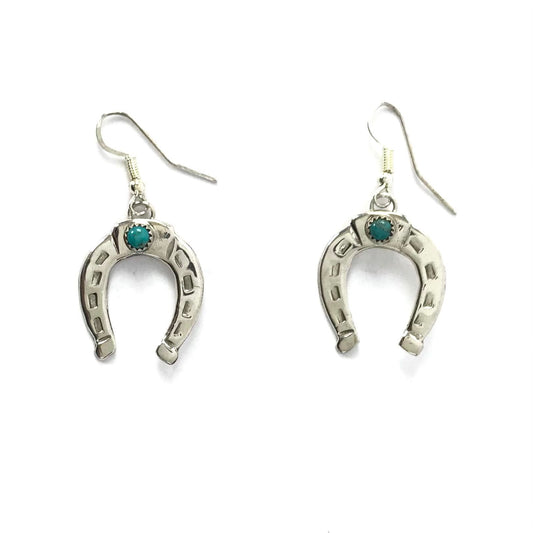 Pauline Nelson Sterling Silver and Turquoise Horseshoe Earrings-Indian Pueblo Store