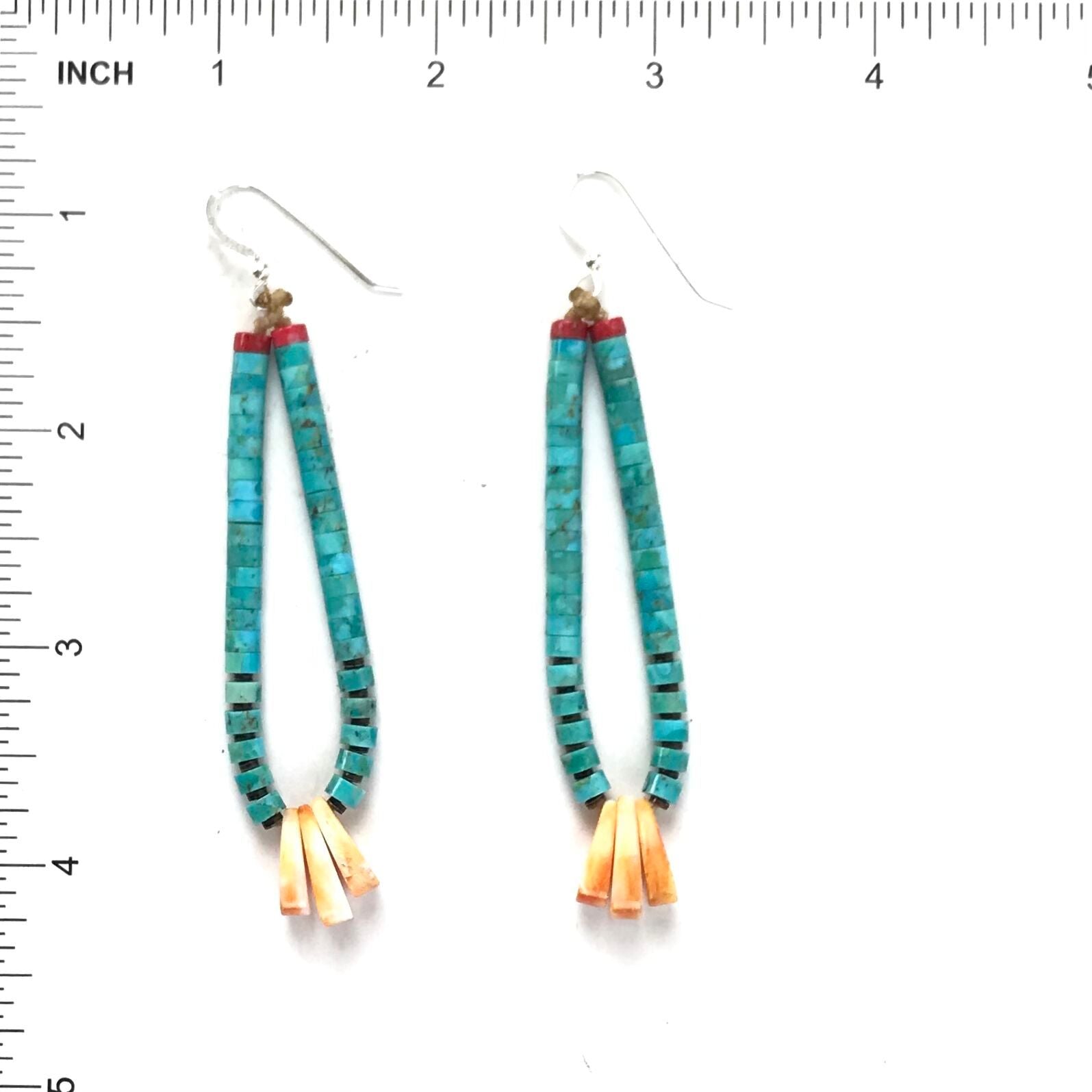 Robert Coriz Turquoise and Spiny Oyster Shell Jacla Heishi Earrings-Indian Pueblo Store