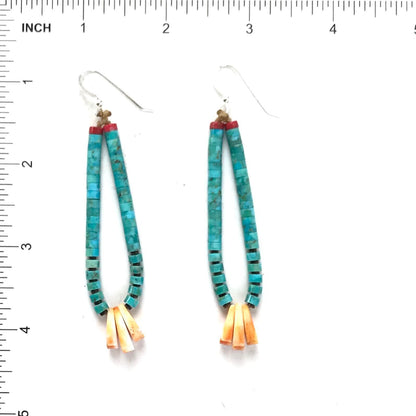 Robert Coriz Turquoise and Spiny Oyster Shell Jacla Heishi Earrings-Indian Pueblo Store