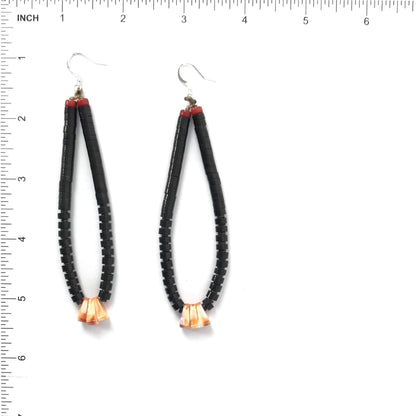 Robert L. Coriz Black Jet and Red Spiny Oyster Shell Heishi Jacla Earrings-Indian Pueblo Store