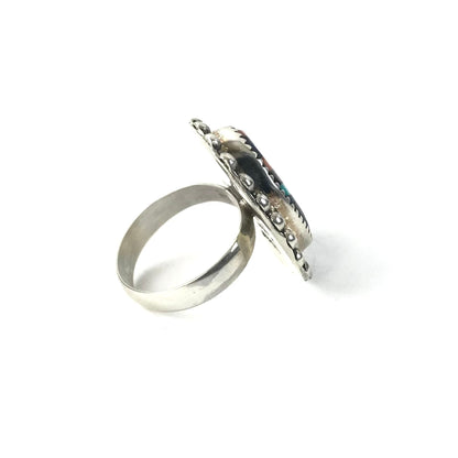 Joe and Angie Reano Multi-Gemstones Mosaic Inlay Ring-Indian Pueblo Store