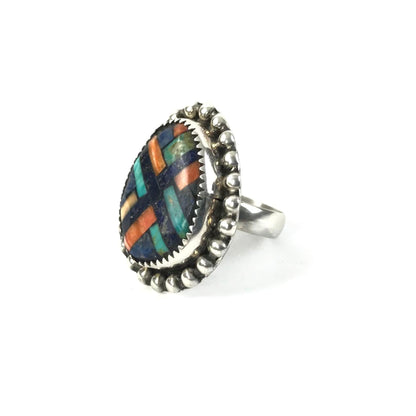 Joe and Angie Reano Multi-Gemstones Mosaic Inlay Ring-Indian Pueblo Store