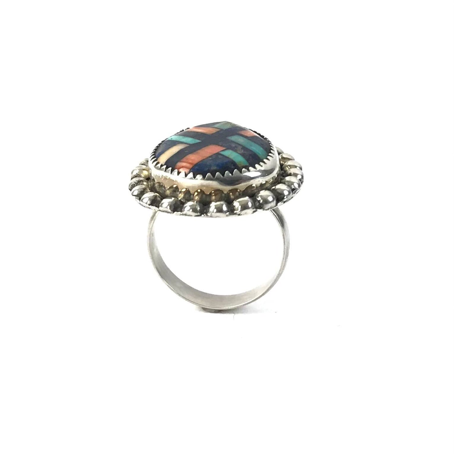 Joe and Angie Reano Multi-Gemstones Mosaic Inlay Ring-Indian Pueblo Store