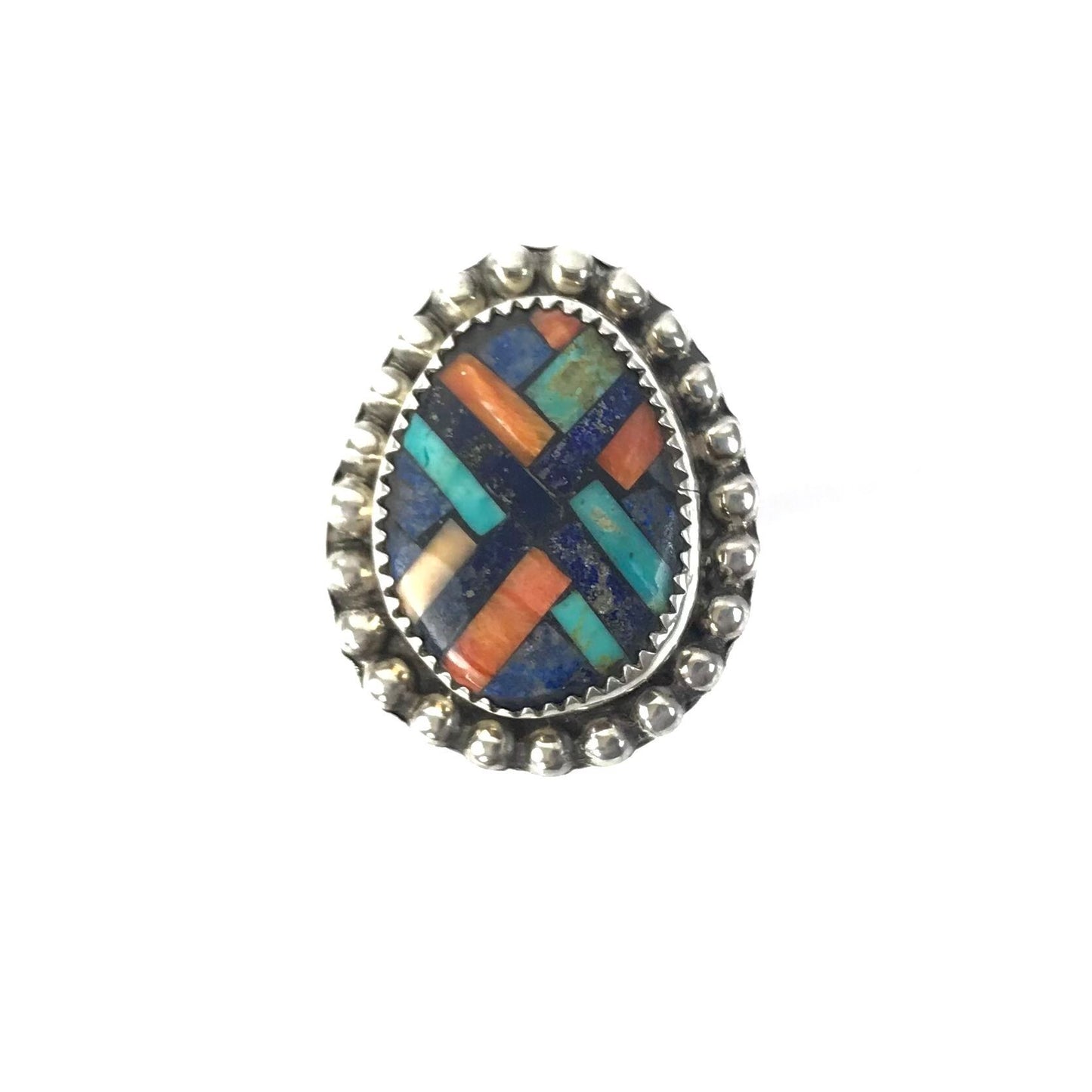 Joe and Angie Reano Multi-Gemstones Mosaic Inlay Ring-Indian Pueblo Store