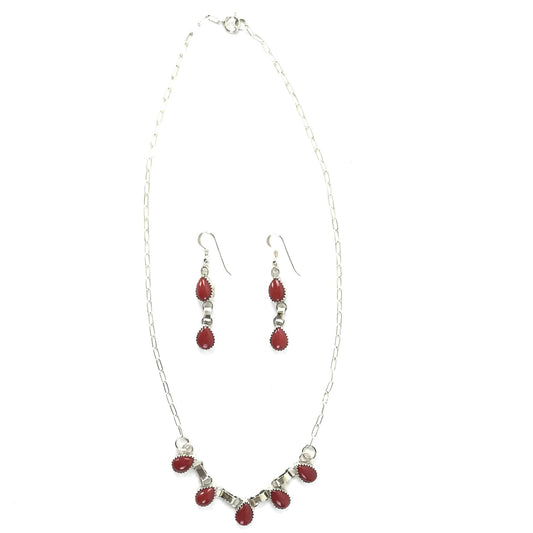 Coral Teardrop Necklace Set-Indian Pueblo Store