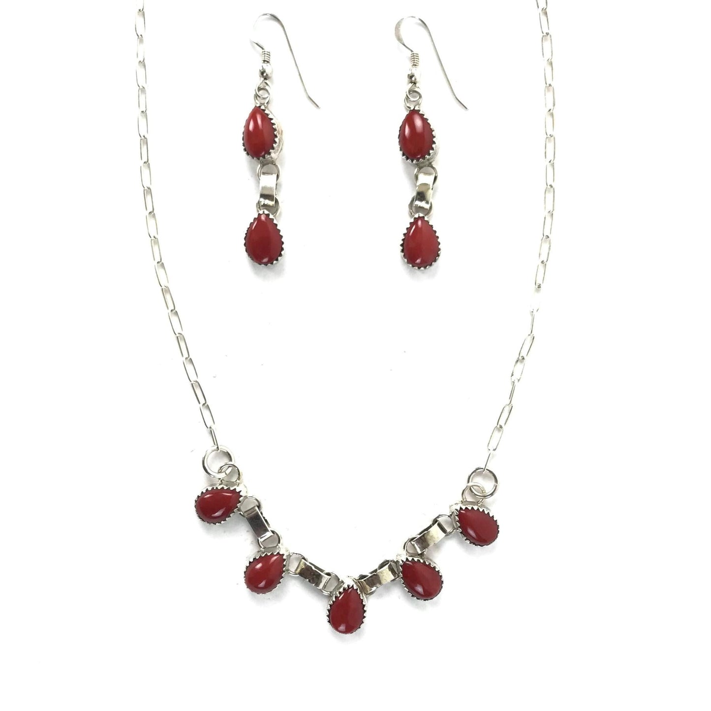 Coral Teardrop Necklace Set-Indian Pueblo Store