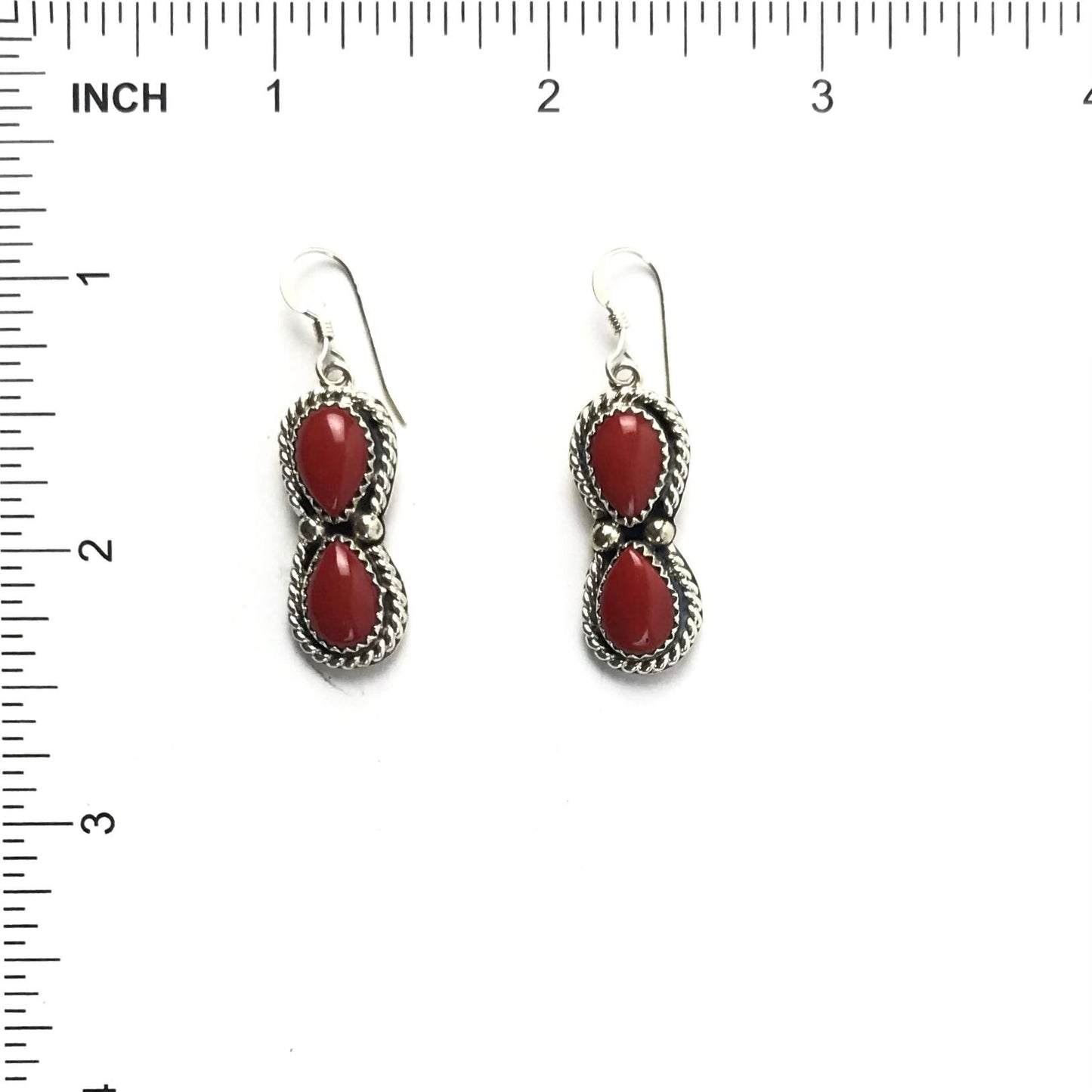 Ronald Yazzie Coral Teardrop Dangle Earrings-Indian Pueblo Store