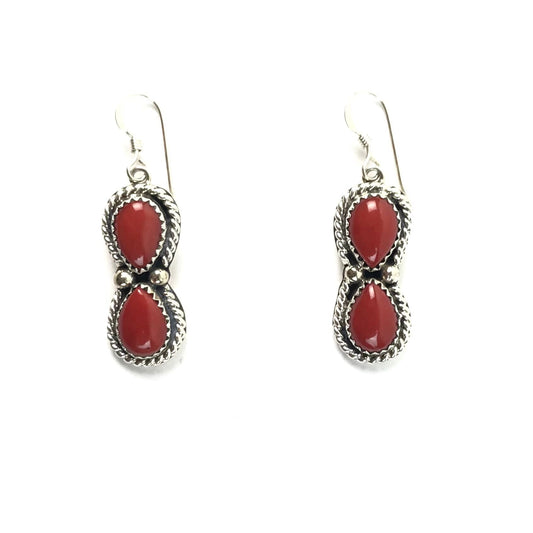 Ronald Yazzie Coral Teardrop Dangle Earrings-Indian Pueblo Store