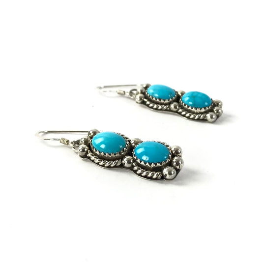 Turquoise 2 Stone Dangle Earrings-Indian Pueblo Store