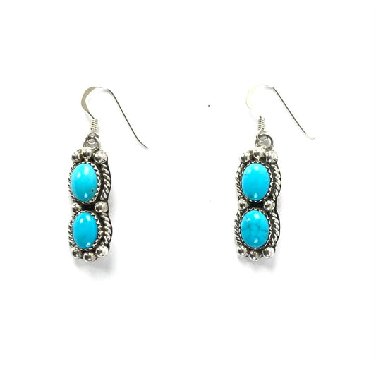 Turquoise 2 Stone Dangle Earrings-Indian Pueblo Store