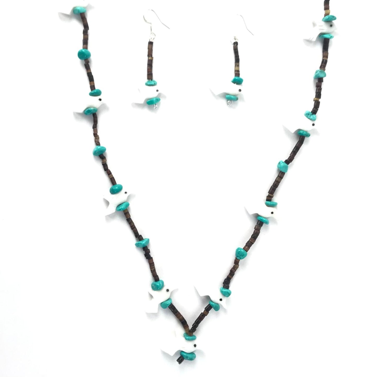 Mike Tucson White Marble Bird Fetish Carving Necklace and Earring Set-Indian Pueblo Store