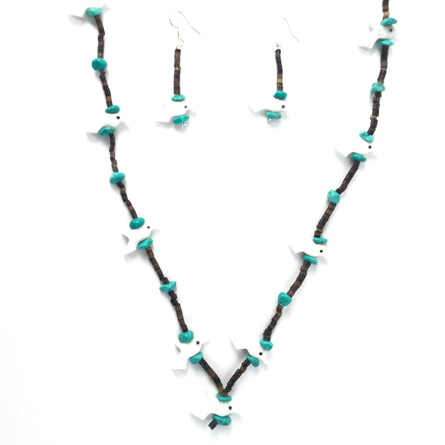 Mike Tucson White Marble Bird Fetish Carving Necklace and Earring Set-Indian Pueblo Store