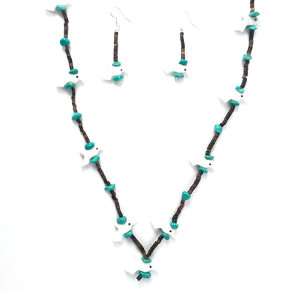 Mike Tucson White Marble Bird Fetish Carving Necklace and Earring Set-Indian Pueblo Store