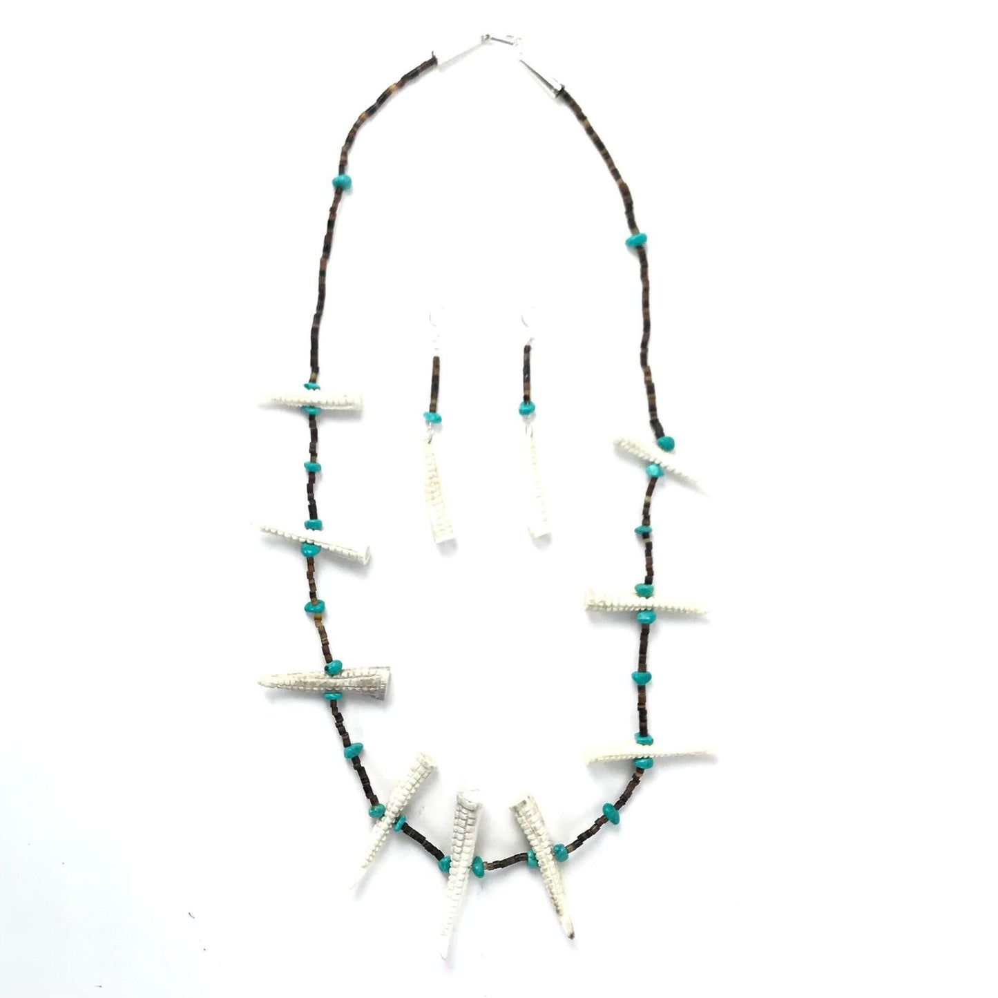 Mike Tucson Antler Corn Fetish Carving Necklace and Earring Set-Indian Pueblo Store