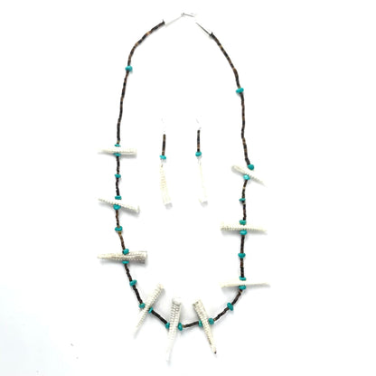 Mike Tucson Antler Corn Fetish Carving Necklace and Earring Set-Indian Pueblo Store