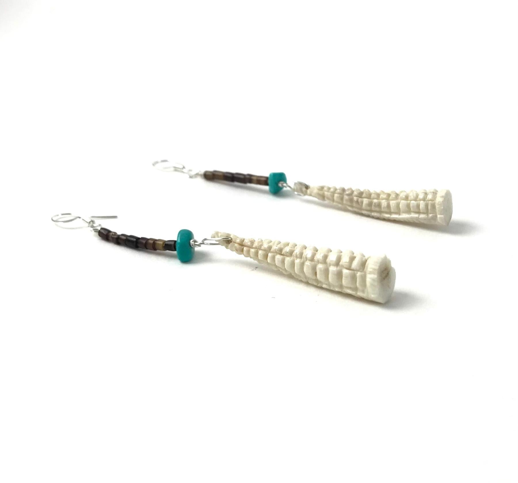 Mike Tucson Antler Corn Fetish Carving Necklace and Earring Set-Indian Pueblo Store