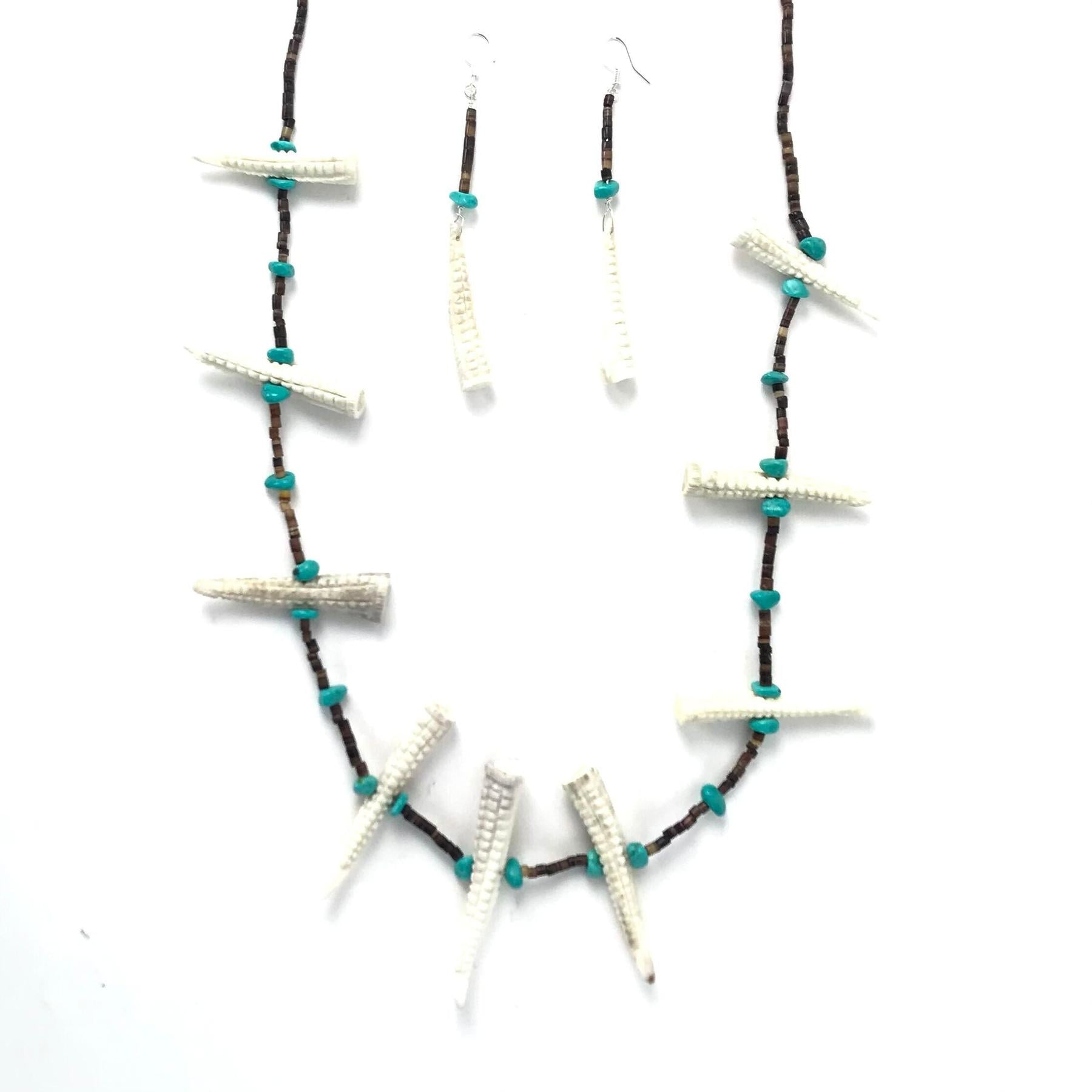 Mike Tucson Antler Corn Fetish Carving Necklace and Earring Set-Indian Pueblo Store