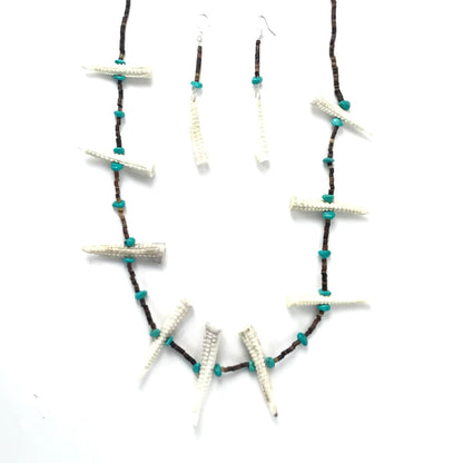 Mike Tucson Antler Corn Fetish Carving Necklace and Earring Set-Indian Pueblo Store